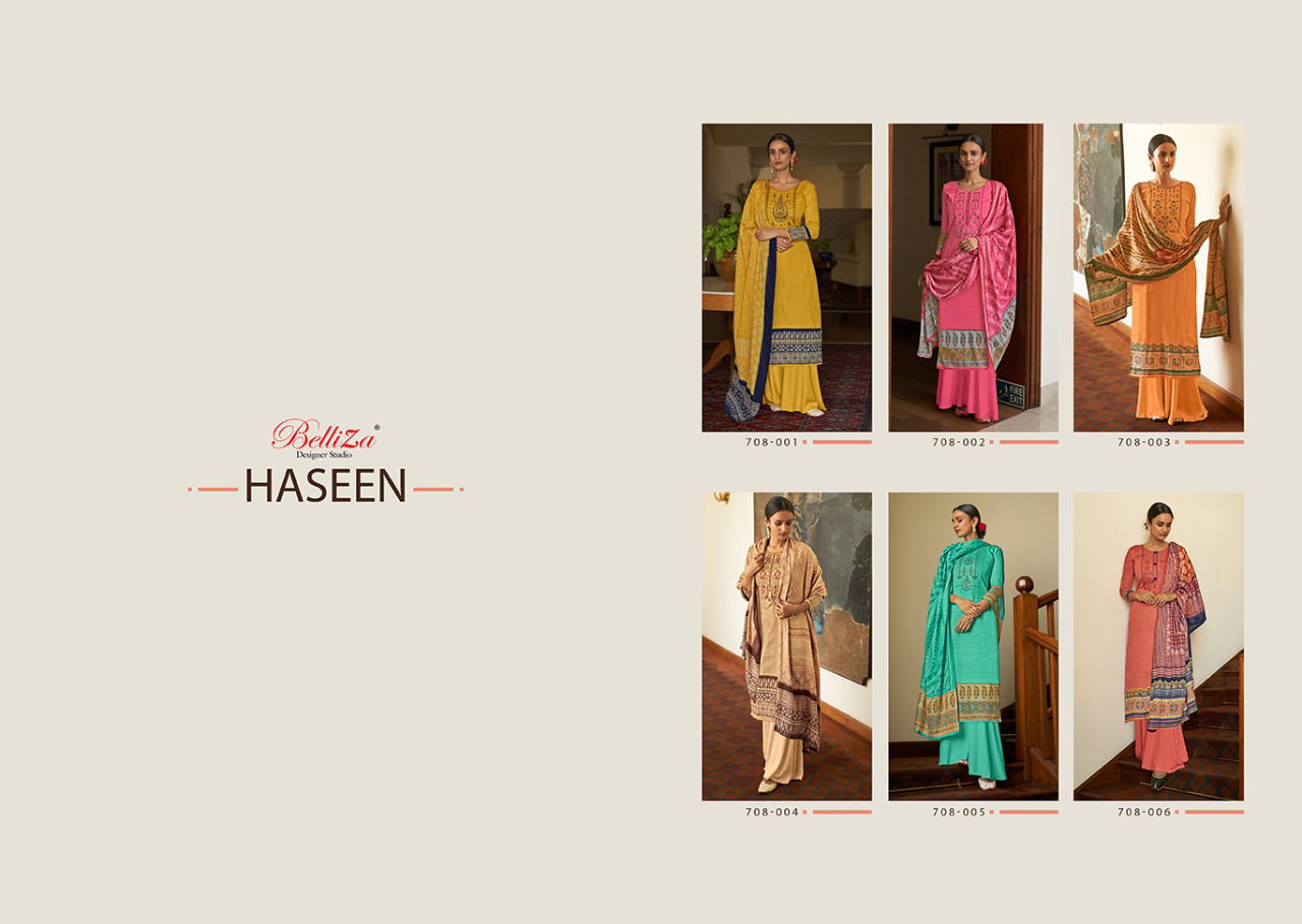Belliza Haseen Latest Fancy Designer casual wear Digital Printed Embroidery Designer Dress Material Collection
